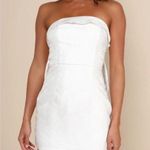 Lulus Lulu’s - Destiny Floral Jacquard Strapless Mini Dress Back Bow Detail in White Photo 5