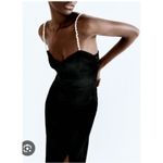 ZARA  Pearl Strap Black Satin Midi Dress with Slit Size Small Photo 1
