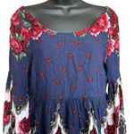 Free People  Free Falling Tapestry Dress Sz S Navy Red Boho Indie‎ Sleeze Photo 2