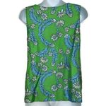 Lilly Pulitzer ‎ Green With Blue & White Floral Pleated Silk Top EUC Size 2 Photo 4