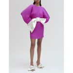 Solace London  Tanzy Fuchsia Pleated White Bow Long Sleeve Mini Cocktail Dress Photo 6