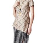 Bailey 44 Anaretta Asymmetric Short Sleeve Tiered Blouse in Charcoal Plaid Small Photo 1