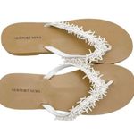 Newport News White Beaded Flip Flops Tropical Coastal Thong Sandals Size 10 Photo 2