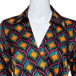 Cupcakes and Cashmere  Shirt Womens Small Blue Orange‎ Geometric Satin Colorful Photo 4