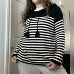 Velvet by Graham & Spencer Striped Knit Sweater Hoodie Sz‎ Small Cashmere Blend White Photo 2