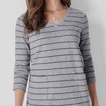J.Jill Top Womens Small Grey Striped Textured Patch Pocket Knit Tunic Cotton Photo 0