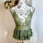 Free People One Adelia Lace Double Ruffle Lace Top in Olive Sparrow Sz L π Photo 10