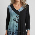 Parsley & Sage Blue Black Tie Dye Artsy Boho Tunic Top Rayon Jersey Size Large Photo 0