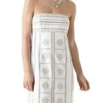 White House | Black Market  White Strapless Dress Gold & Silver Beading Size 2 XS Photo 0