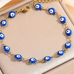 Gold Plated Stainless Steel Evil Eye Bracelet Blue Jewelry protection Photo 0