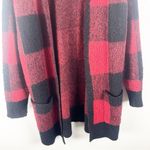 Lucky Brand Red Black Checkered Wool Blend Long Open Cardigan, Size Medium Photo 5