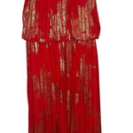 MSK Red Metallic Gold Pleated Halter Maxi Dress Women's 14 Formal Evening Gown Photo 0