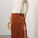Club Monaco Trycia Brown Slit Satin Bias Midi Skirt Size 6 Photo 0