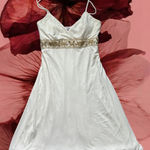 Love Tease  Dress Cream and gold sequin mini dress with cute spaghetti straps and lace detail Photo 0