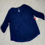 st. john's bay St. John’s Bay Embroidered Scoop V Neck Tunic Shirt Navy Blue Large Photo 12