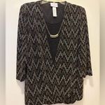 Alfred Dunner Black and White Zigzag Gold Cardigan Size L Photo 0