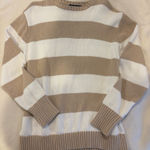Brandy Melville  Sweater Striped Knit Crew White Tan Photo 0