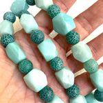 Blue Amazonite and crackle glass silver plated necklace and earrings set Photo 8