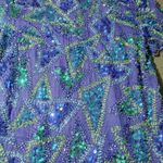 Vintage Styleworks Sequined Silk & Polyester Top Short Sleeve Blue & Green Women Size L Photo 9