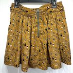 Owl Print Pleated Brown Mini Skirt w Pockets Removable Silver Chain Belt by Lily Size L Photo 1