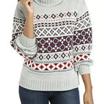 Crown & Ivy Women's Large Grey Turtleneck Geometric Print Knitted Sweater Photo 0