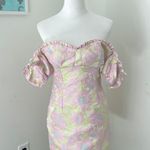 Lulus Pastel Pink and Yellow Floral Off the Shoulder Mini Dress Photo 2