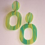 Green and Yellow Retro Boho Statement Earrings Photo 2