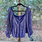 Free People  Brittnee Print Smocked Peplum Crop Top Blue Combo Size XL Photo 2