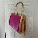 Vintage Elegant Pink Velvet Handbag with Gold Accents 90s Photo 3