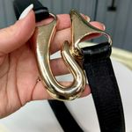 Chico's Chico’s Black Leather Belt with Sculptural Gold Hook Buckle – Size S/M Photo 6