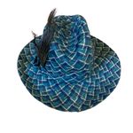 VINTAGE 1960'S BLUE & GREEN & PATTERN FEDORA HAT WITH DECORATIONS Photo 4