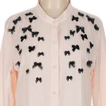 Victoria's Secret  Semi Sheer Pink Blouse Black Bows Button Shirt Size Large L Photo 2