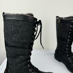 UGG  Elvia Black Leather Waterproof Boots Sz 6 Knee High Lace Up Wool Lined Photo 10