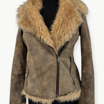 Newport News Vintage 90s 100% Leather Faux Fur Shearling Coat | Sz 6 | Brown Tan Photo 0