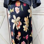 Vintage Platinum Satin Floral Maxi Skirt Crop Jacket Top Set Blue Multi Medium Photo 8