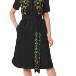 Eshakti  Custom Dress Black Floral Embellished Cotton Shift Shirtdress Photo 7