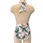 New Look  Tropical Swimsuit Floral One Piece Plunge Halter 8 S Small Photo 1