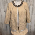 Talbots Woman Beaded Collar Jacket Blazer Size 16W Gold Open Front 3/4 Sleeve NW Photo 0