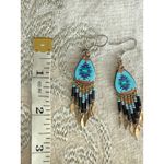 Dream Catcher Dangle Earrings Turquoise Southwestern Beaded Fringe Drop Earrings Blue Photo 1