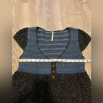 Free People  Wool Blend Top Short Sleeve Womens M Blue Black Gray Stripes Boho Photo 2