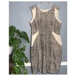 Antonio Melani Stanwick Sleeveless Khaki Geo Mesh Sheath Career Dress Size 14 Photo 11