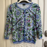 Talbots  Cardigan Sweater Blue Floral Print Crew Neck Button Up Knit‎ Size XS Photo 0