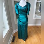 Vintage 80s Dk Green Satin Backless Oversized Bow Floor Length Prom Dress AS IS Size undefined Photo 16