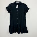 J.Crew  Ruffle Sleeve Mini Shirt Dress Cotton Pockets Classic Black US 2 NWT Photo 4