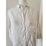 Stradivarius  Shirt Women Small White Striped 3/4 Sleeve Button High-Low Photo 1