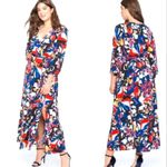 Eloquii Havana Floral Faux Wrap Maxi Dress Sz 16 Slit Long Sleeve Belted Slinky Photo 1