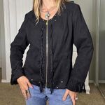 Black faux suede fringe jacket with zipper and studded details Size M Photo 0