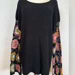 Heyson Black Cotton Blend Sweater Crochet Floral Sleeves Women’s Size Medium Photo 0