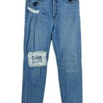 joe's jeans Joes 30x33 Taylor Hill Blue Medium Wash High Rise Straight Patch Lace Jeans Photo 0