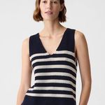 Gap  Relaxed Striped V-Neck 100% Cotton Sweater Vest Navy Ivory Size Small Petite Photo 0